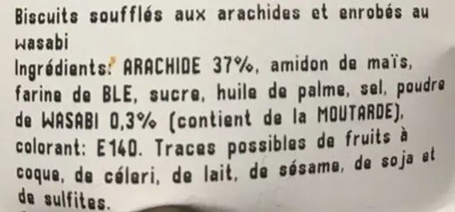Arachides Wasabi ingredients label