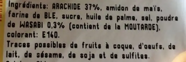 Arachide wasabi ingredients label
