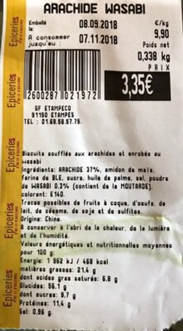 Arachide wasabi nutrition facts table