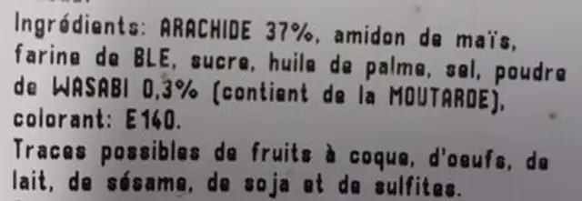 Arachide wasabi ingredients label