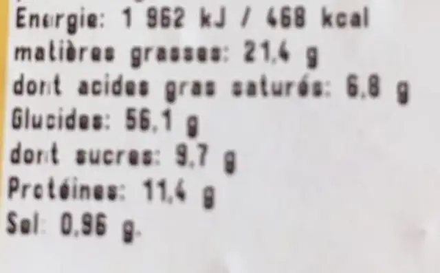Arachide wasabi nutrition facts table