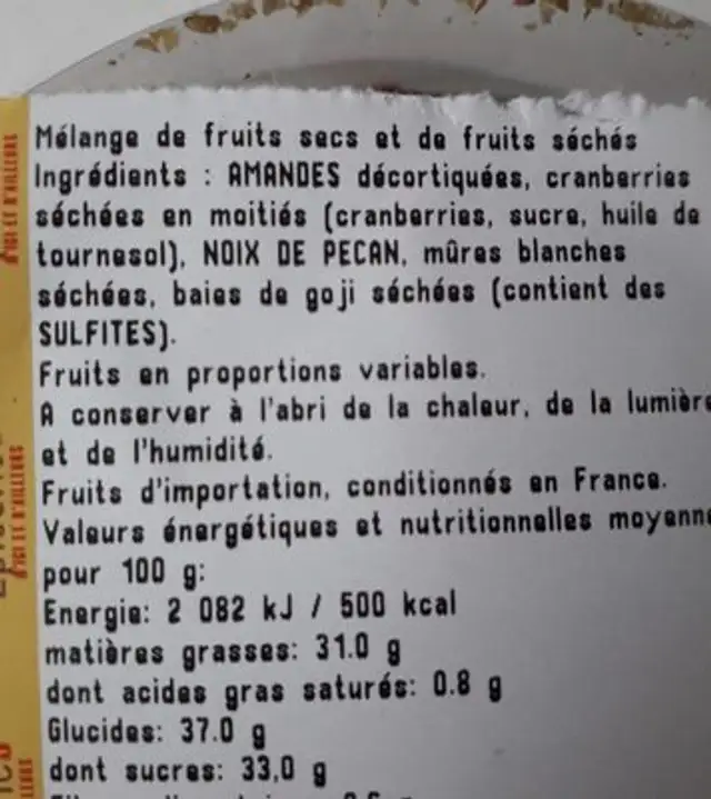 Mélange bien être ingredients label