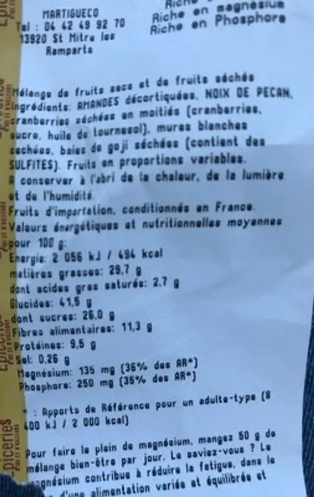 Melange bien etre nutrition facts table