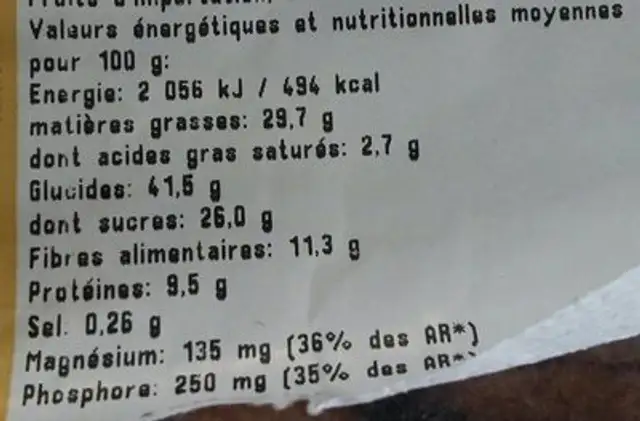 Mélange bien être nutrition facts table