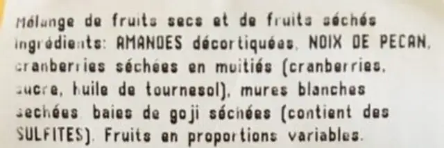 Melange Bien Etre ingredients label