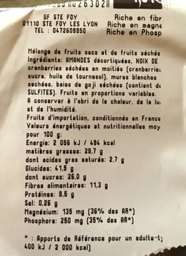 Mélange bien-être ingredients label