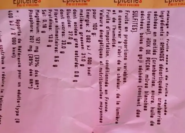 Mélange bien etre grand frais nutrition facts table