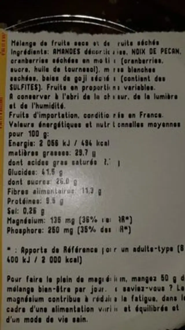 Mélange bien-être ingredients label