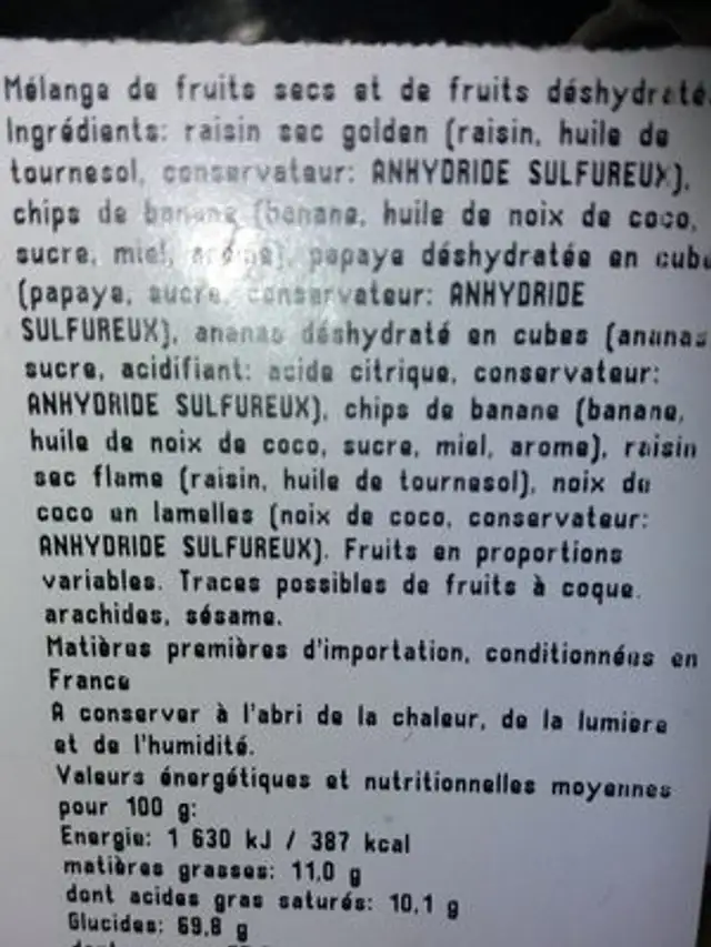 Mélange exotique ingredients label