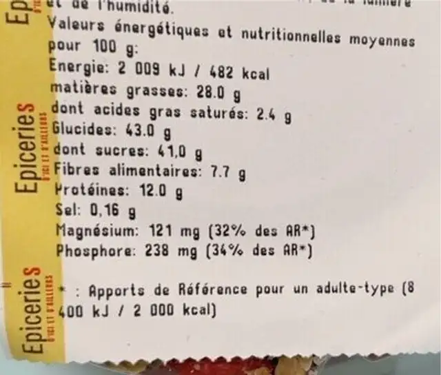 Melange bien être nutrition facts table