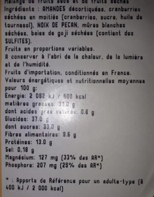 Mélange bien être ingredients label