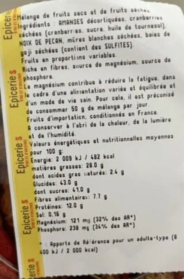 Mélange bien être nutrition facts table