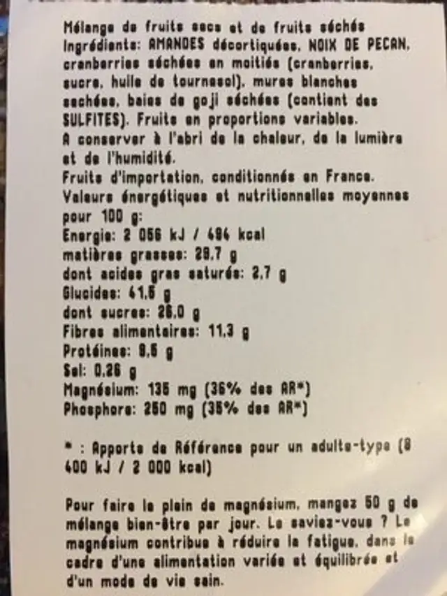 Mélange bien être ingredients label