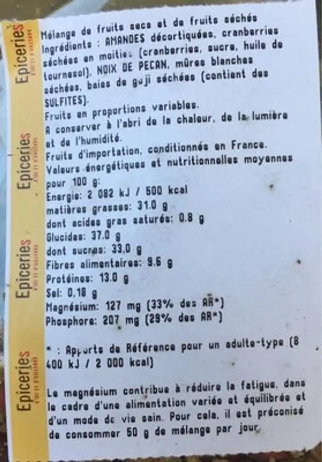 Mélange bien-être nutrition facts table