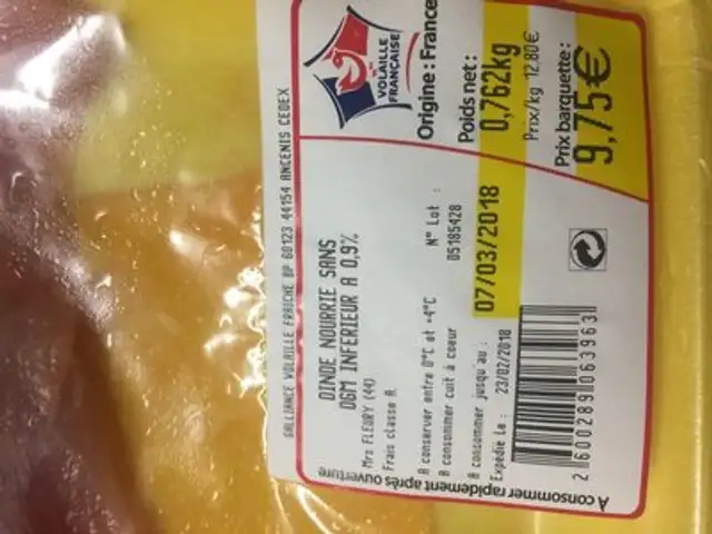 Escalope de dinde ingredients label