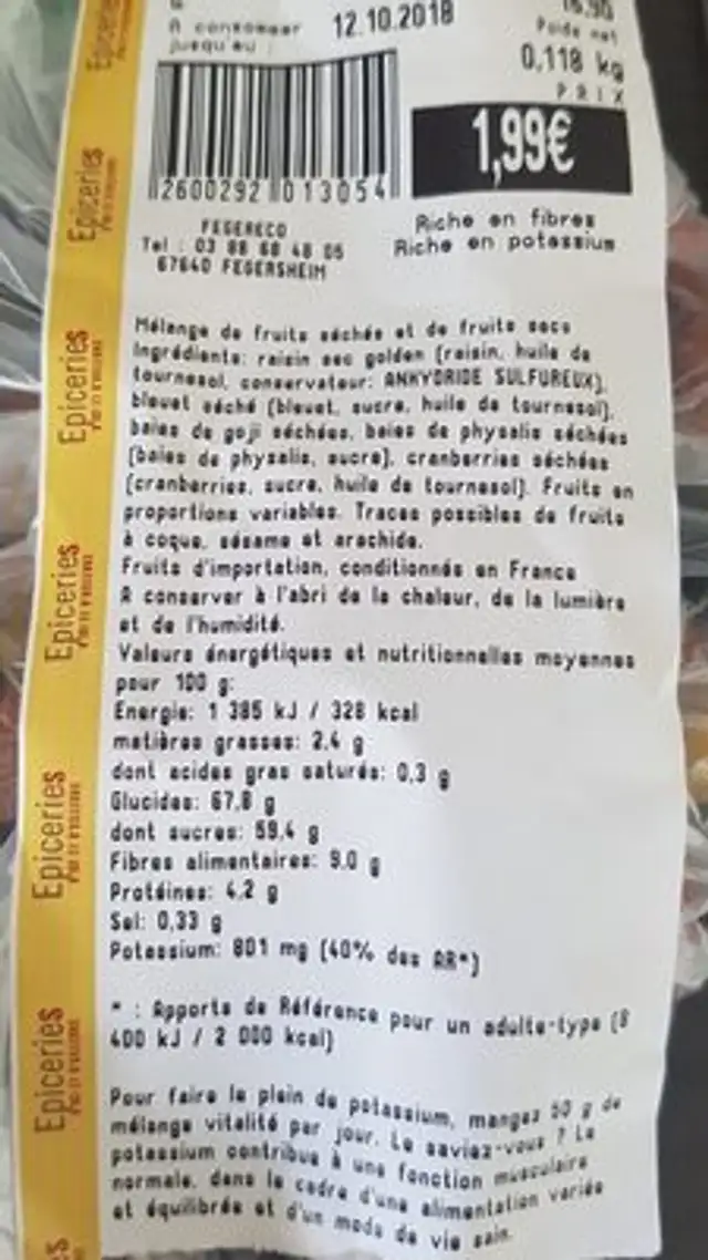 Mélange vitalité ingredients label