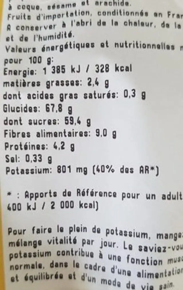 Mélange vitalité nutrition facts table