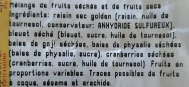 Mélange vitalité ingredients label