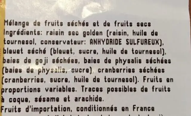 Melange vitamine ingredients label