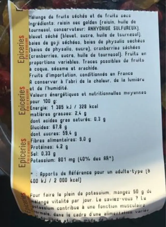 Mélange vitalité ingredients label