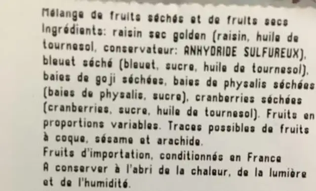 Melange vitalité ingredients label