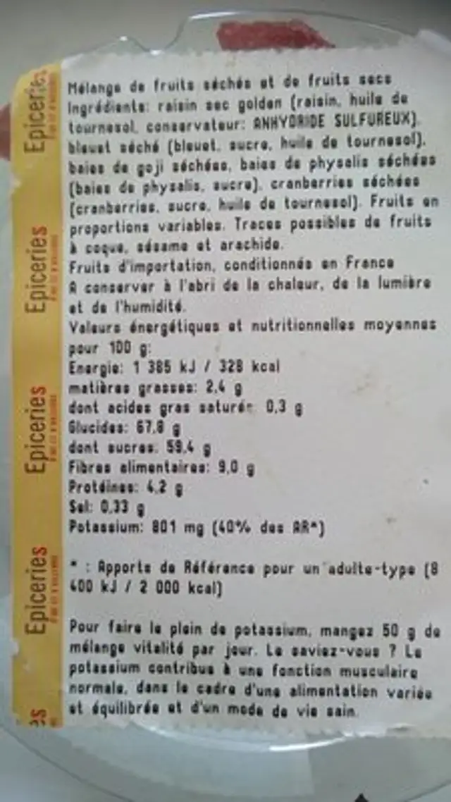 Mélange vitalité ingredients label