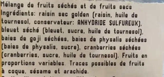 Melange vitalite ingredients label