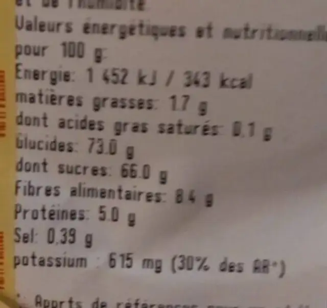 Melange vitalite nutrition facts table