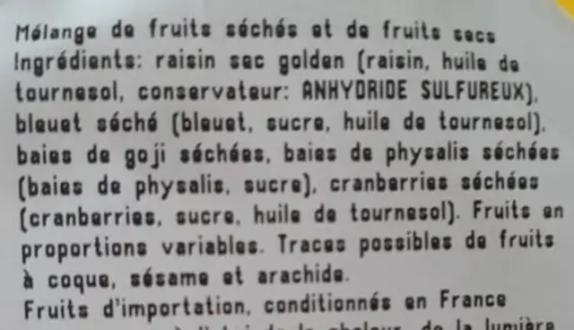 Mélange vitalité ingredients label