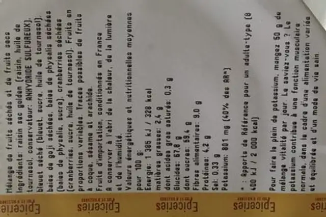 Melange vitalité ingredients label