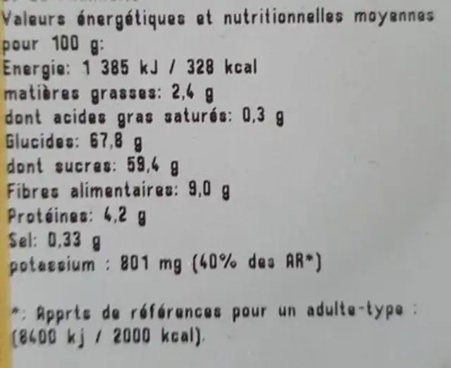 Melange vitalite nutrition facts table