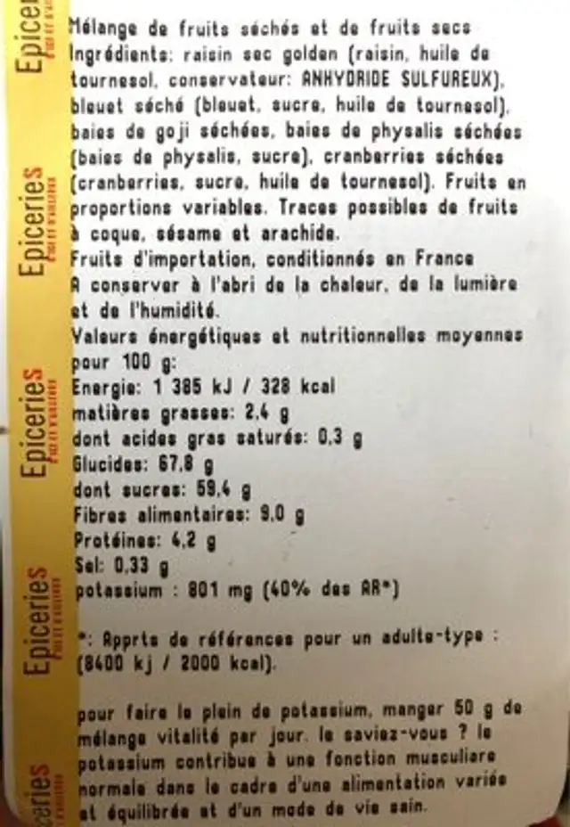 Melange vitalité ingredients label