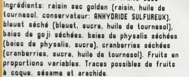 Mélange vitalité ingredients label