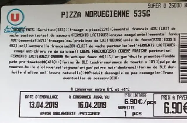 pizza saumon ingredients label