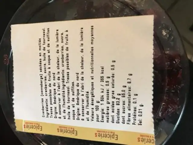 Cranberries ingredients label