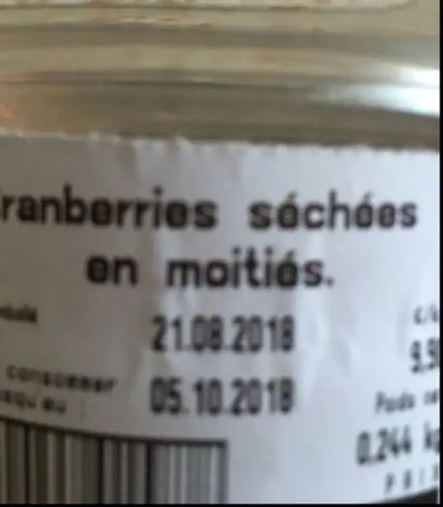 Cranberries ingredients label