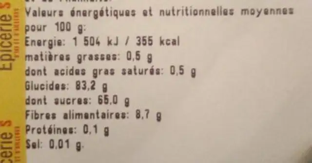 Cranberries séchées en moitié nutrition facts table