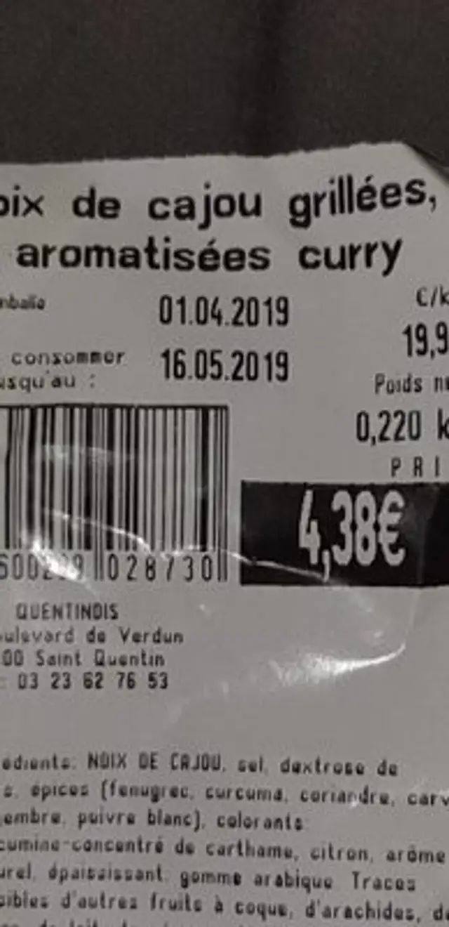 Noix de cajou grillées aromatisées curry