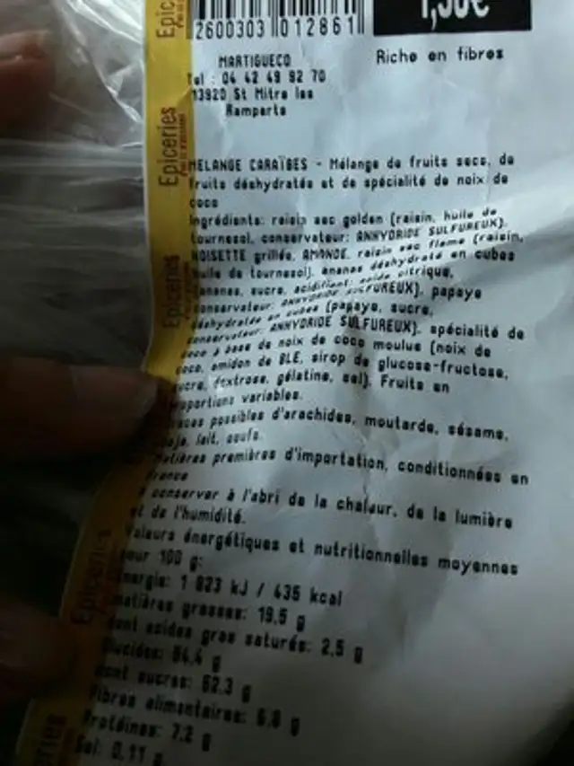 Mélange caraïbes ingredients label