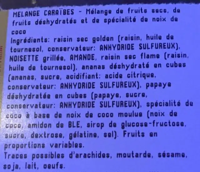 Melange caraïbes ingredients label