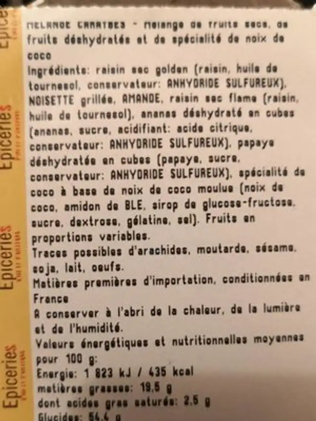 Melange caraibe ingredients label