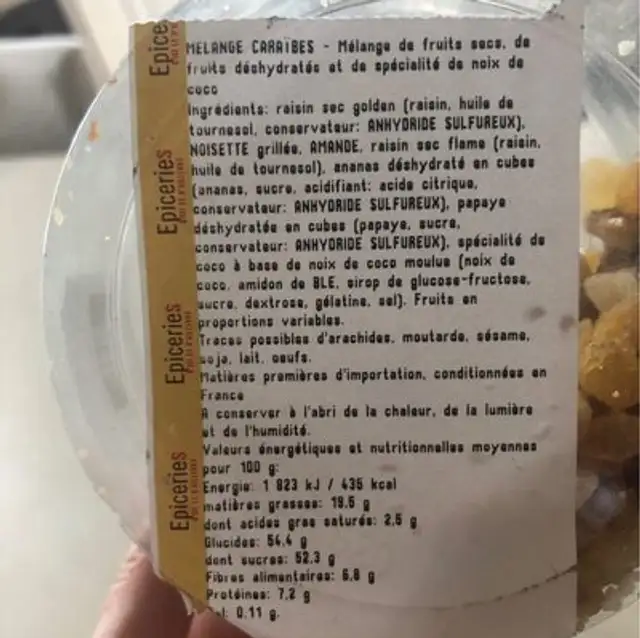Melange caraibes nutrition facts table