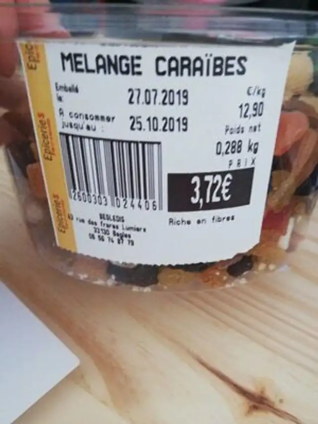 Mélange caraïbes nutrition facts table