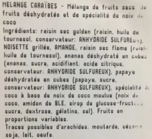 Melange caraïbe ingredients label
