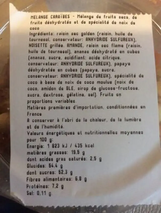 Melange caraïbes ingredients label
