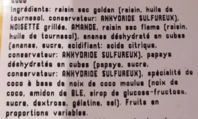 Mélange Caraïbes ingredients label