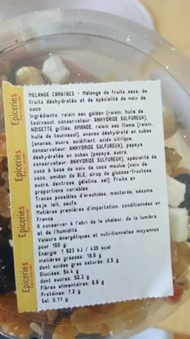 mélange Caraïbes nutrition facts table