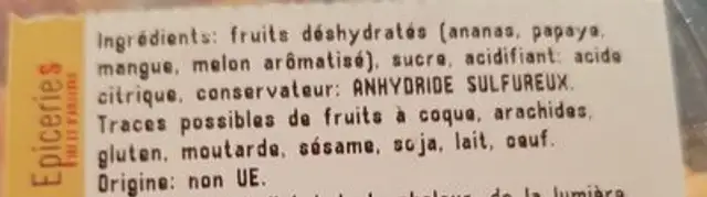 Mélange de fruits déshydratés ingredients label
