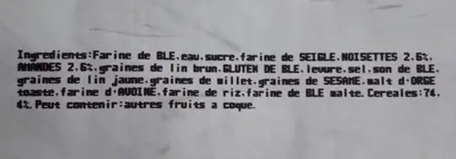 Pain pavé céréales amandes noisettes ingredients label