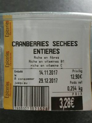 Cranberries Séchées Entières